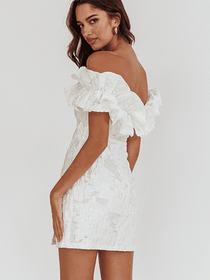Memoire Off-Shoulder Textured Mini Dress White