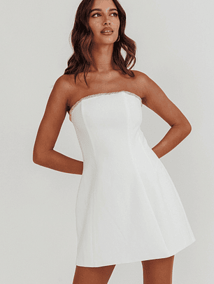 Macaila Rhinestone Trim Strapless Mini Dress Off White
