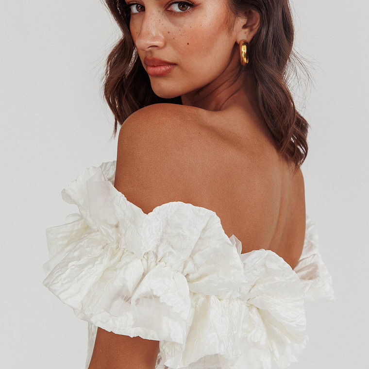 Memoire Off-Shoulder Textured Mini Dress White 4