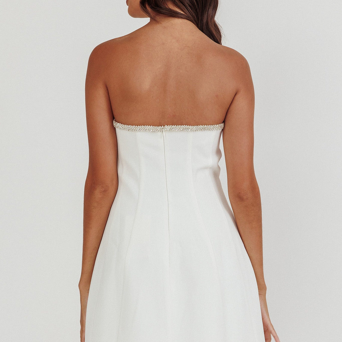 Macaila Rhinestone Trim Strapless Mini Dress Off White 2