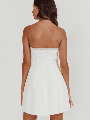 Macaila Rhinestone Trim Strapless Mini Dress Off White