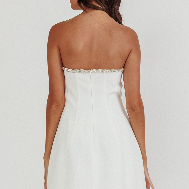 Macaila Rhinestone Trim Strapless Mini Dress Off White 2