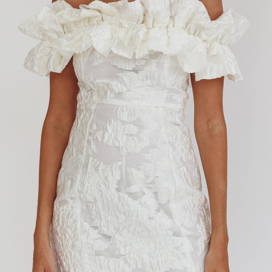 Memoire Off-Shoulder Textured Mini Dress White 6