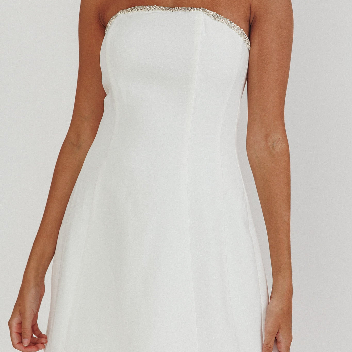 Macaila Rhinestone Trim Strapless Mini Dress Off White 4