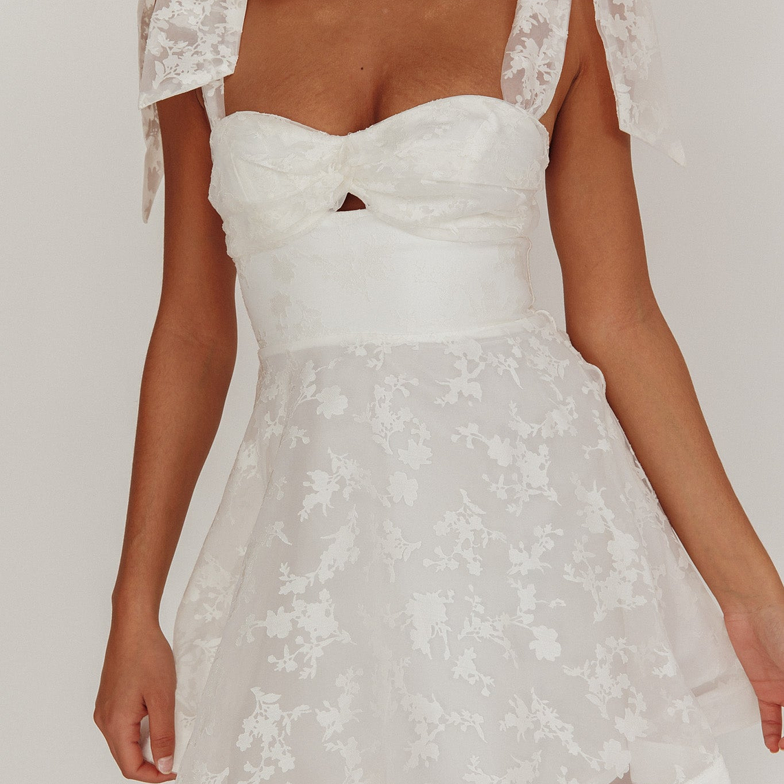 Oliana Tied Shoulders Keyhole Mini Dress White 4