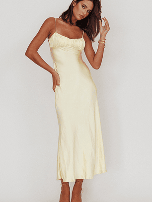 Nerida Twist Back Satin Maxi Dress Lemon