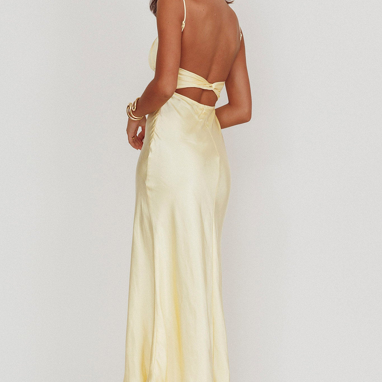 Nerida Twist Back Satin Maxi Dress Lemon 2