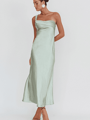 Carmel One-Shoulder Sash Maxi Dress Sage