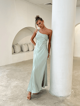Carmel One-Shoulder Sash Maxi Dress Sage