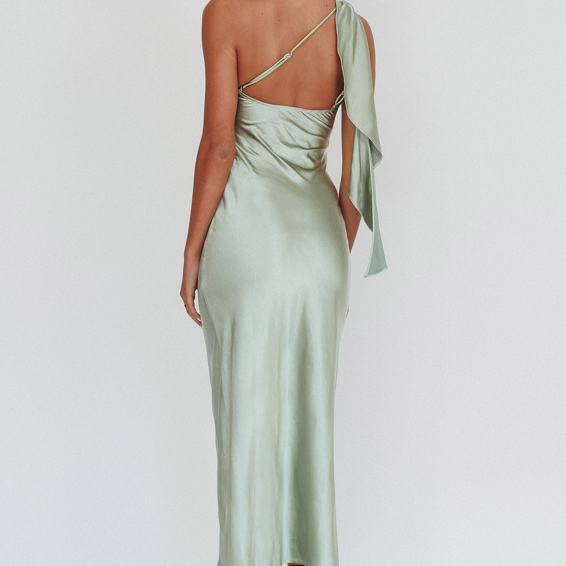 Carmel One-Shoulder Sash Maxi Dress Sage 3