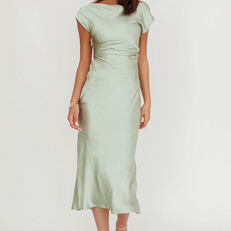 Loveland Cap Sleeve Cowl Back Midi Dress Sage 1