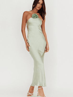 High Roller Flower Decoration Halter Dress Sage
