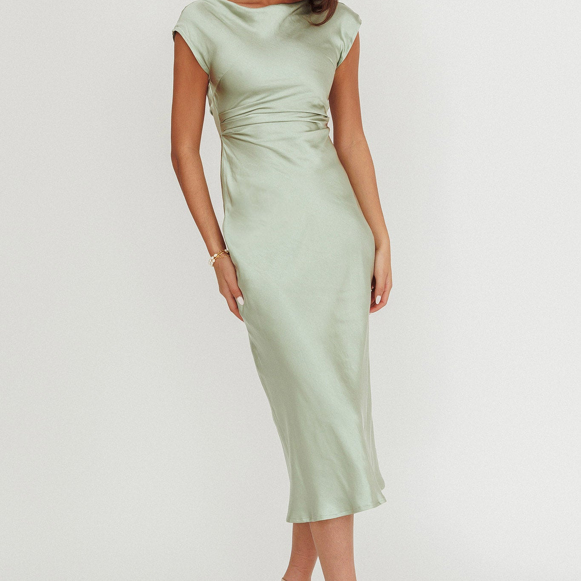 Loveland Cap Sleeve Cowl Back Midi Dress Sage 4