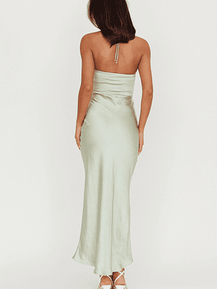 High Roller Flower Decoration Halter Dress Sage