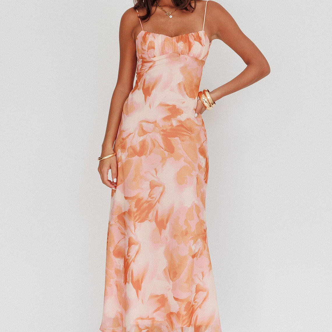 Nerida Low Back Twist Maxi Dress Orange 3