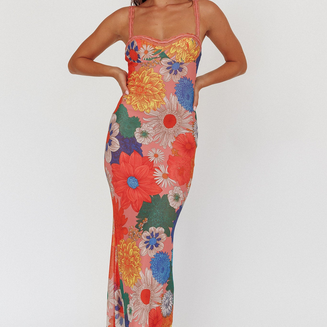 Girl Power Lace Strap Maxi Dress Orange 2