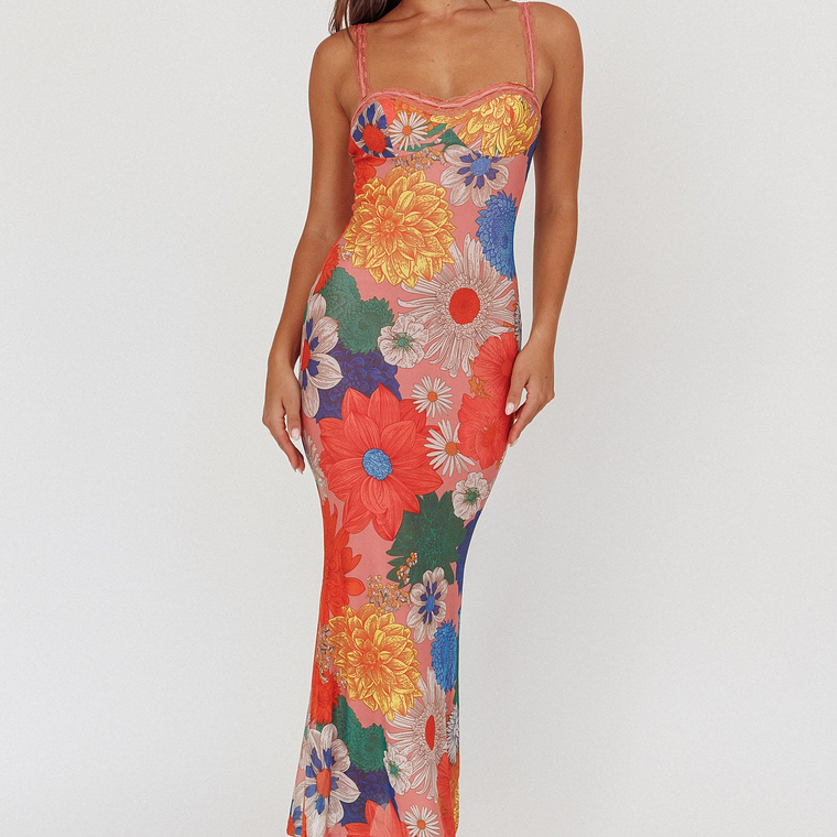 Girl Power Lace Strap Maxi Dress Orange 3