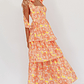 Arlowe Tied Shoulder Tiered Midi Dress Floral Orange - thumbnail 1