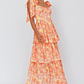 Arlowe Tied Shoulder Tiered Midi Dress Floral Orange - thumbnail 2