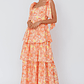 Arlowe Tied Shoulder Tiered Midi Dress Floral Orange - thumbnail 6