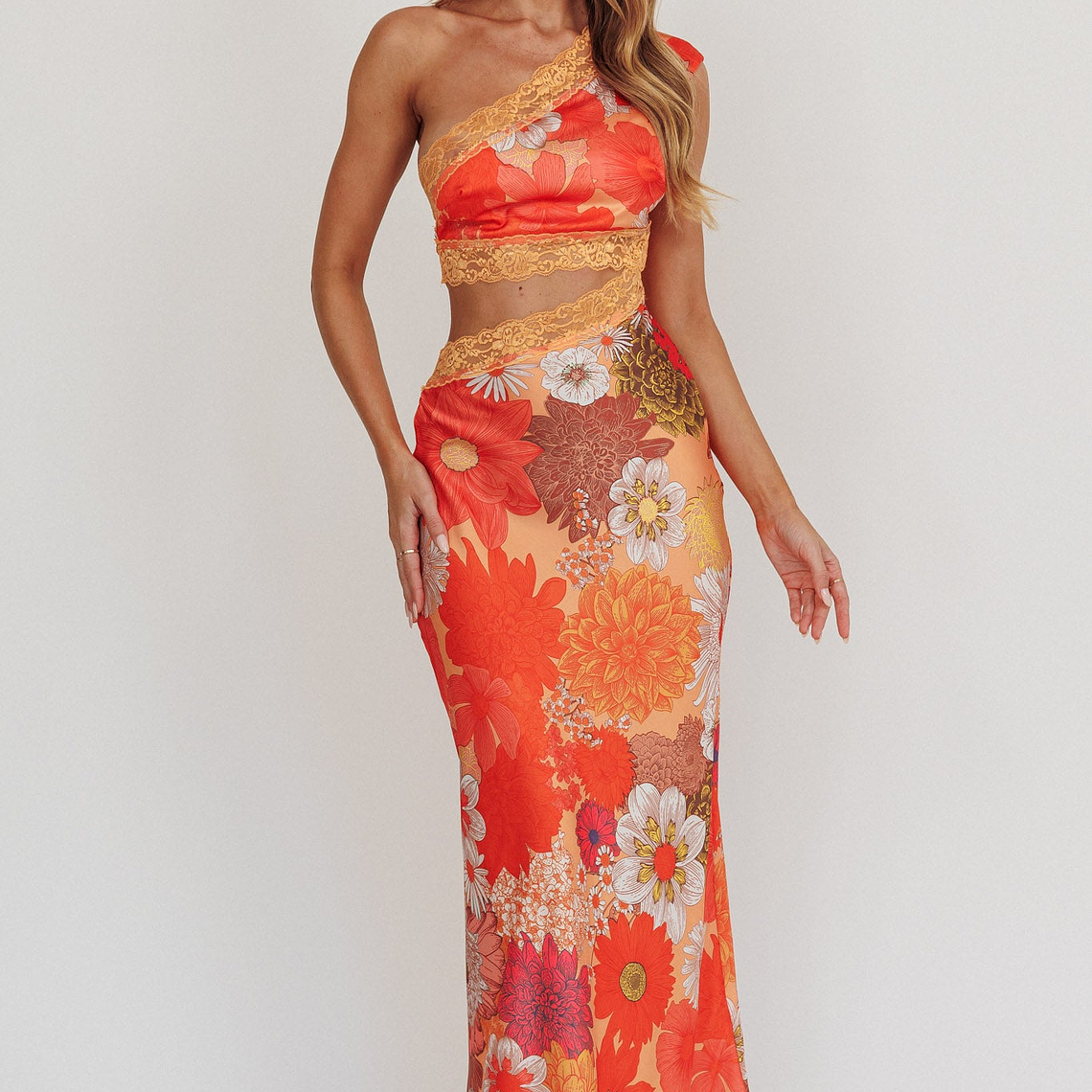 Mahli One-Shoulder Cut-Out Maxi Dress Floral 4