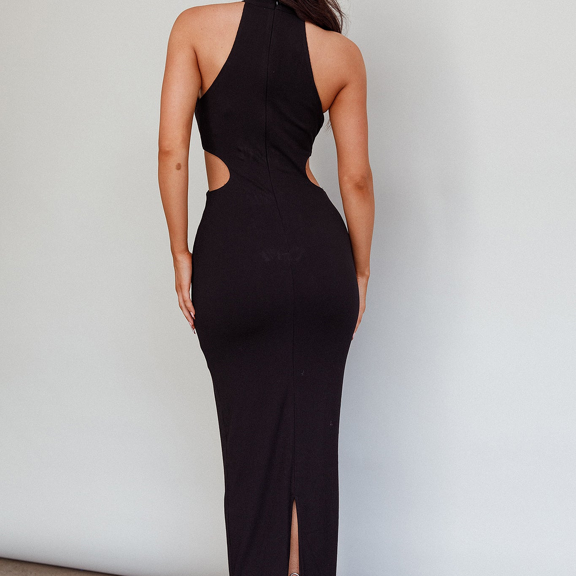 Estella Keyhole Ribbed Midi Dress Black 2