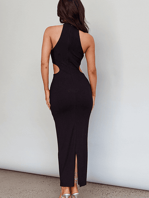 Estella Keyhole Ribbed Midi Dress Black
