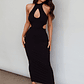Estella Keyhole Ribbed Midi Dress Black - thumbnail 5
