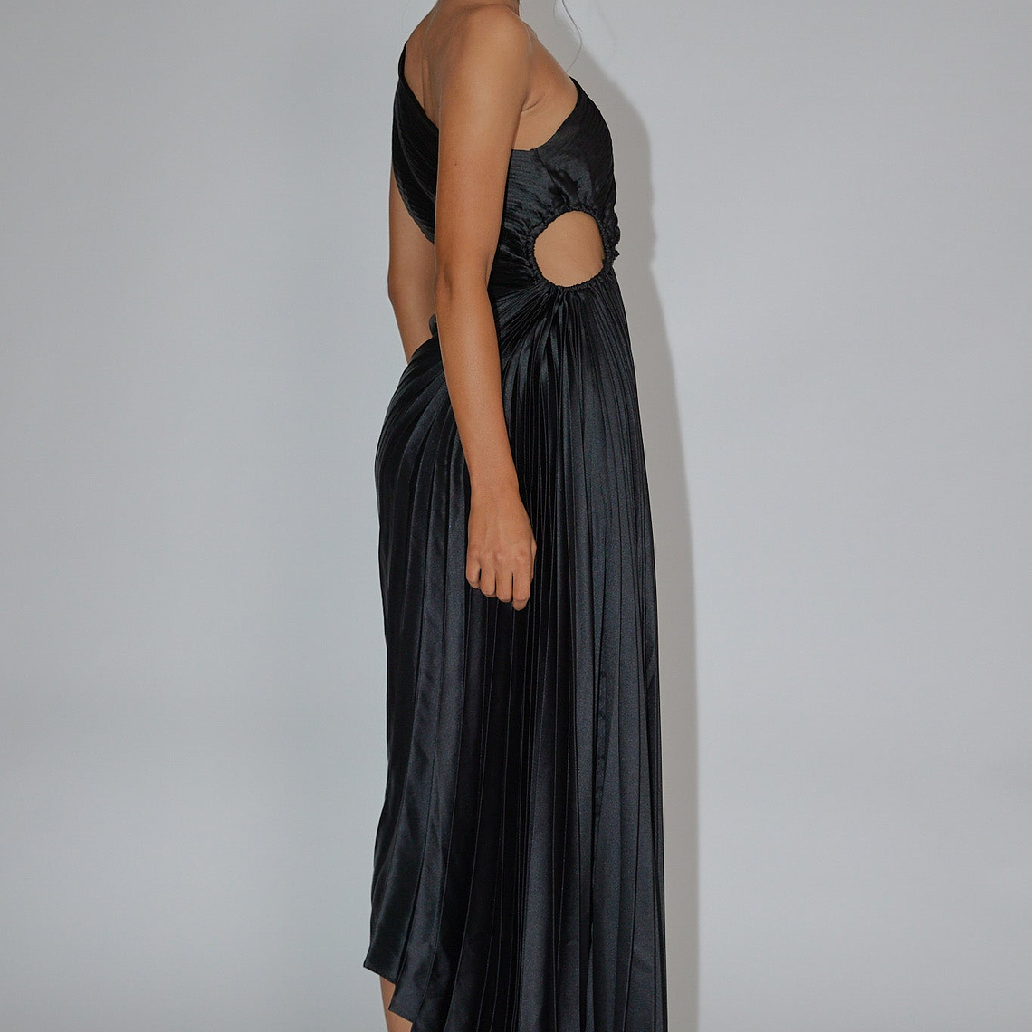 Brooklynn One-Shoulder Accordion Pleat Dress Black 2