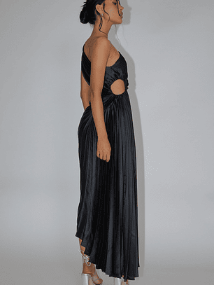 Brooklynn One-Shoulder Accordion Pleat Dress Black