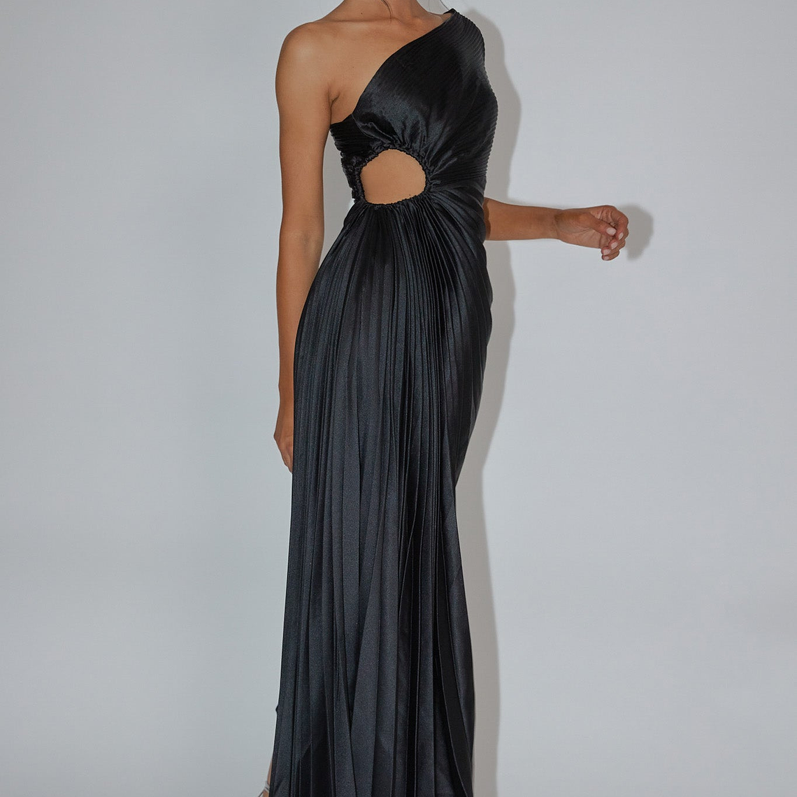 Brooklynn One-Shoulder Accordion Pleat Dress Black 3