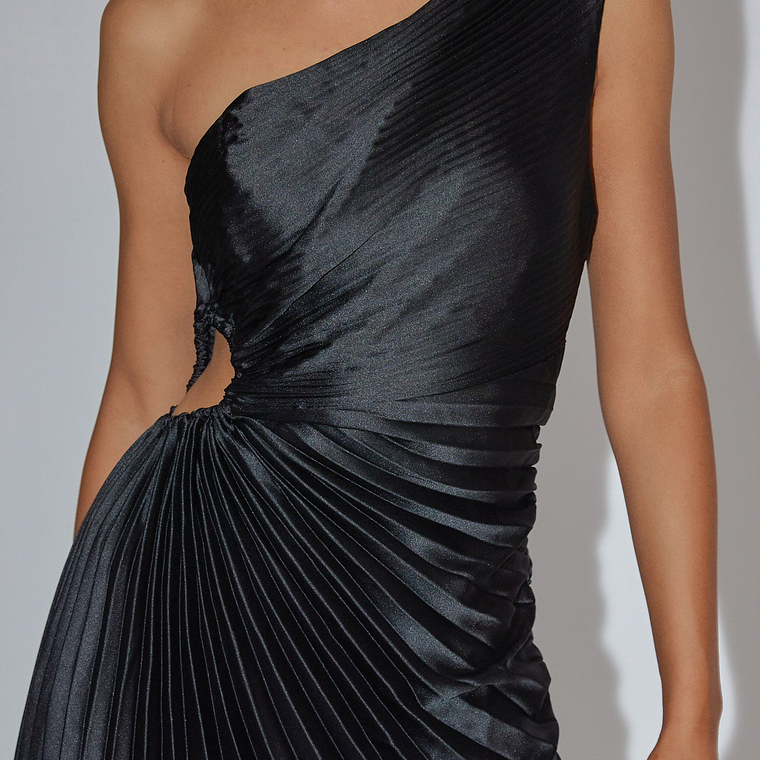 Brooklynn One-Shoulder Accordion Pleat Dress Black 4