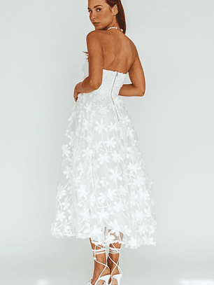 Dori Floral Embellished Midi Dress White