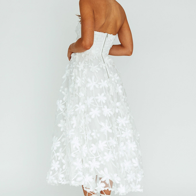 Dori Floral Embellished Midi Dress White 2