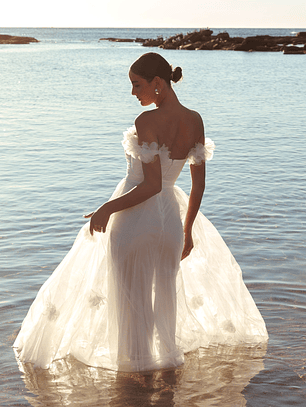 Good Things Tulle Rosette Maxi Dress Ivory