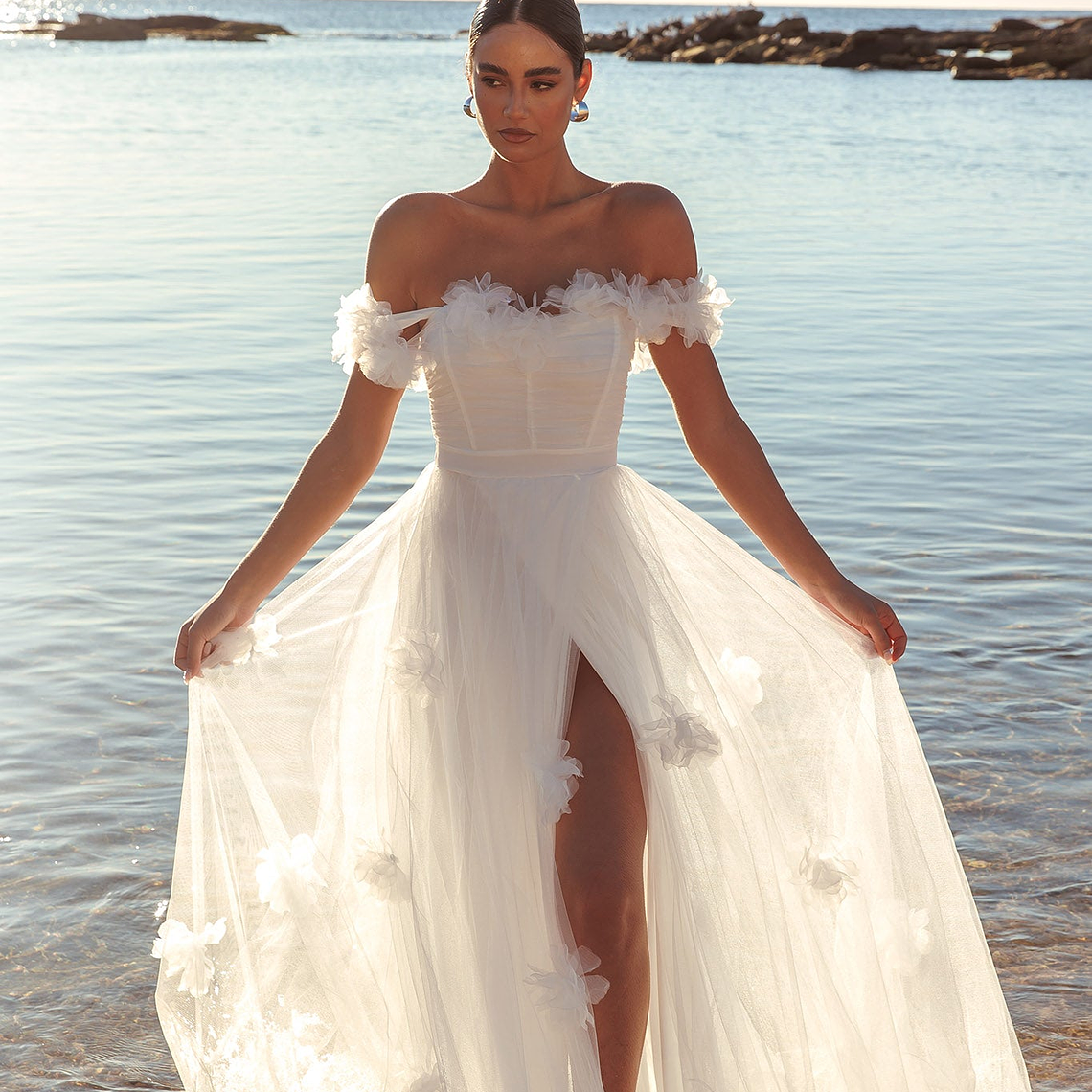 Good Things Tulle Rosette Maxi Dress Ivory 4