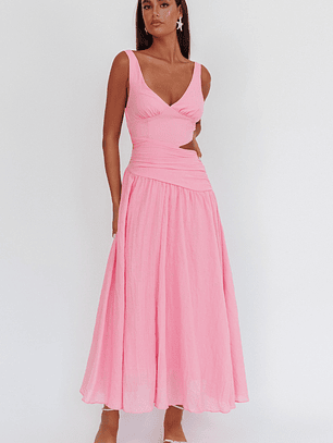 First Dates Waist Cut-Out Maxi Dress Pink