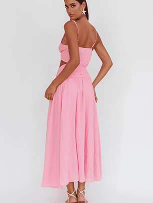 First Dates Waist Cut-Out Maxi Dress Pink