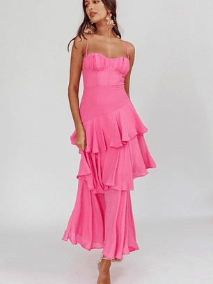 Madrid Summer Tiered Ruffle Maxi Dress Pink
