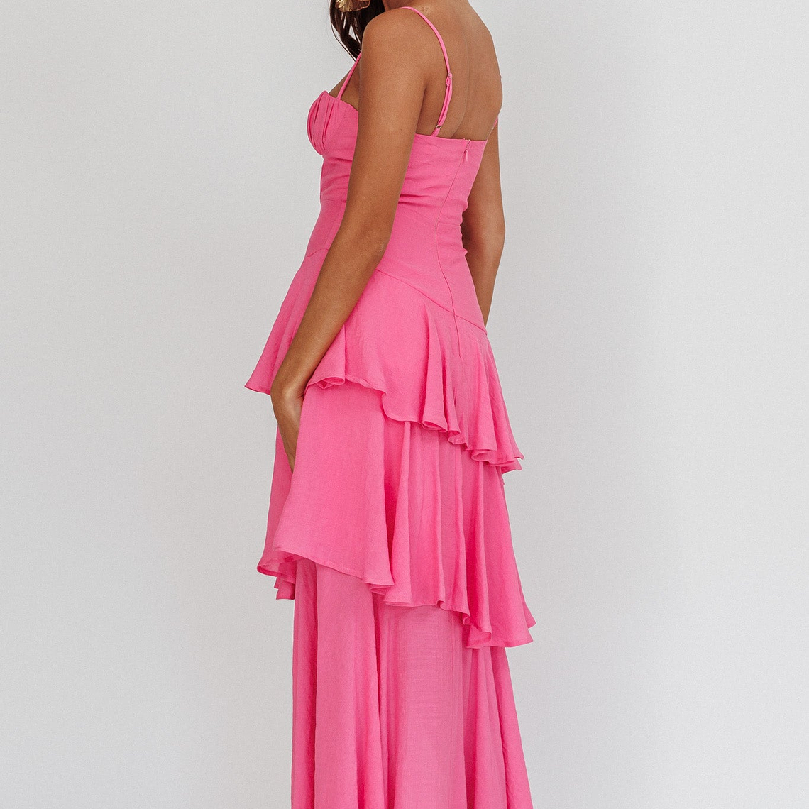 Madrid Summer Tiered Ruffle Maxi Dress Pink 2
