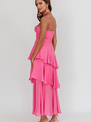 Madrid Summer Tiered Ruffle Maxi Dress Pink