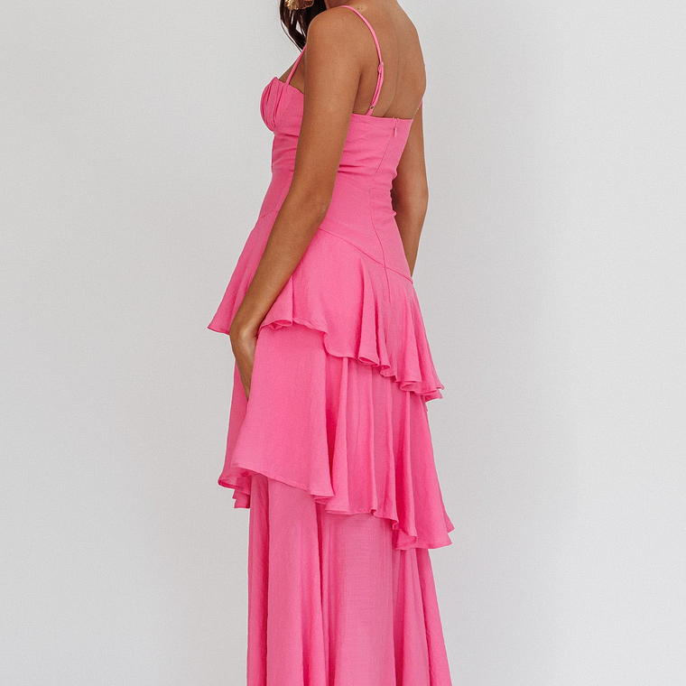 Madrid Summer Tiered Ruffle Maxi Dress Pink 2