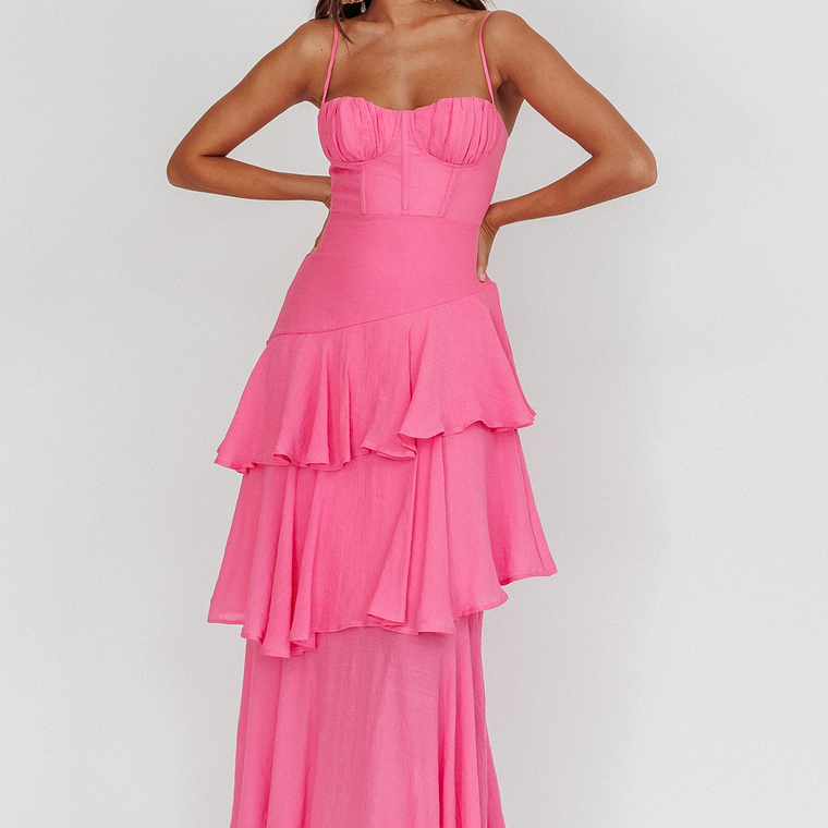 Madrid Summer Tiered Ruffle Maxi Dress Pink 5
