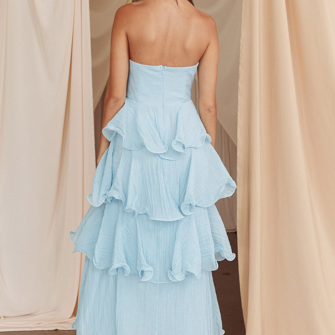 Giavana Strapless Layered Midi Dress Pale Blue 2