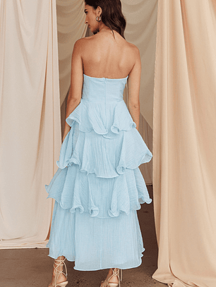Giavana Strapless Layered Midi Dress Pale Blue