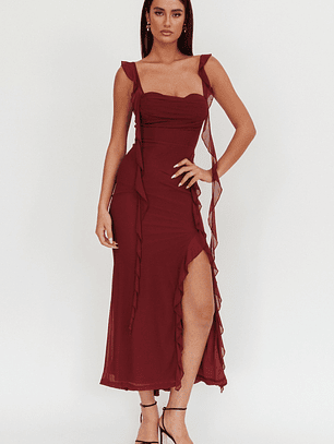 Blushing Ruffle Trim Maxi Dress Wine