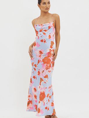 Dream Walk Cowl Back Tied Dress Print Pink