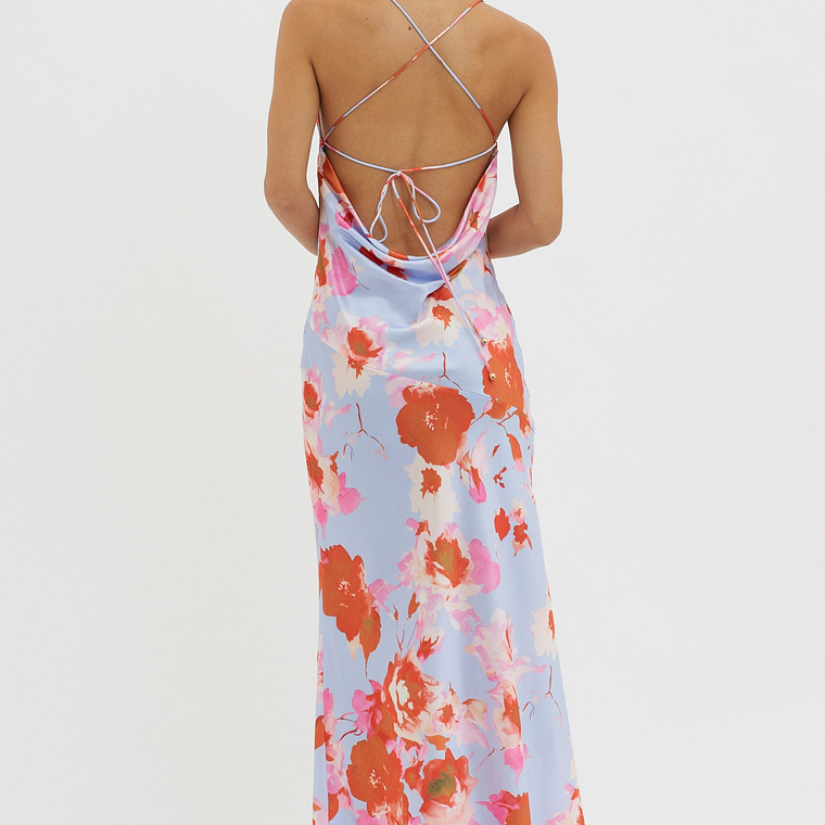 Dream Walk Cowl Back Tied Dress Print Pink 2