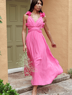 Madara Laced Back Ruffle Dress Hot Pink