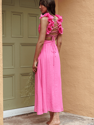 Madara Laced Back Ruffle Dress Hot Pink